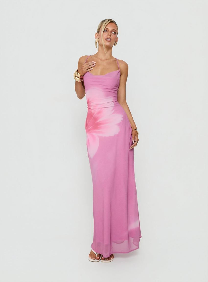 Coletta Cowl Neck Maxi Dress Pink Floral