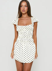 Evangelie Ruched Mini Dress White Polka