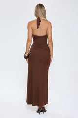 Secret Embrace Halter Maxi Dress Brown