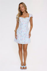 Too Cute To Care Embroidered Mini Dress Blue