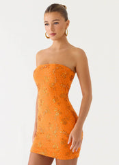 Push Back Beaded Sequin Mini Dress - Orange