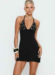 Chyna Halter Button Mini Dress Black