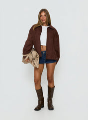 Goldsmith Faux Suede Tassel Bomber Jacket Chocolate