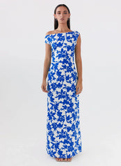 Pyper Off Shoulder Maxi Dress - Blue Floral