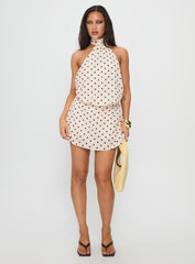Natalea High Neck Romper Cream / Brown Polka