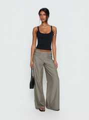 Jette Tailored Buckle Pant Taupe Pinstripe