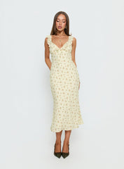 Leabelle Frill V Neck Maxi Dress Yellow Floral