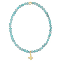 Classic Amazonite 3mm Bracelet - Signature Cross Gold Charm