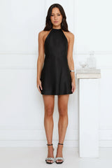 Silk Theory Satin Halter Mini Dress Black