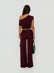 Hadlia Tie Waist Pants Burgundy