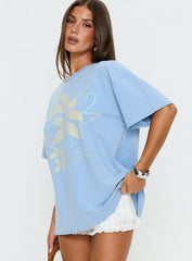 Full Bloom Oversized Graphic Tee Washed Blue