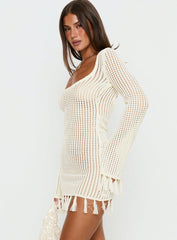 Melosa Long Sleeve Crochet Mini Dress White