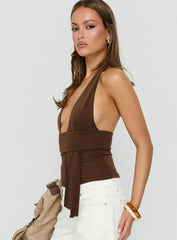 Lahna Waist Draping Halter Top Chocolate