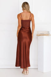Rule The Glow Satin Mesh Maxi Dress Brown