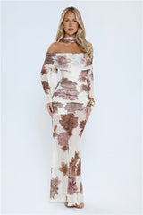 Garden Haze Off Shoulder Mesh Maxi Dress Floral