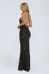 The Sparkling Muse Sequin Halter Maxi Dress Black