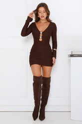 Barely Effortless Long Sleeve Mini Dress Brown