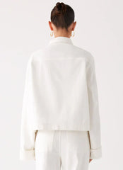 Back Again Oversized Denim Jacket - White