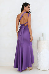 Romantic Affair Satin One Shoulder Maxi Dress Purple