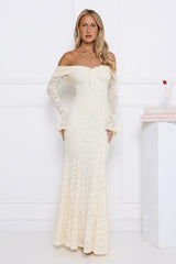 Laced Up Luxe Off Shoulder Maxi Dress Cream