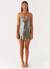 Radiant Energy Cowl Back Mini Dress - Olive