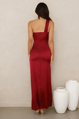 Strong Desire Satin One Shoulder Maxi Dress Burgundy