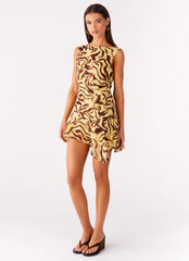 Maris Asymmetrical Mini Dress - Laguna Print
