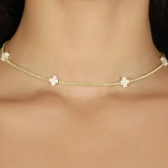 Choker Beaded - Signature Cross 2mm Gold - Off-White
