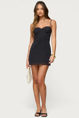 Polka Dot Cupped Chiffon Mini Dress