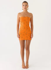 Push Back Beaded Sequin Mini Dress - Orange
