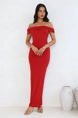 Soft Whispers Off Shoulder Maxi Dress Red
