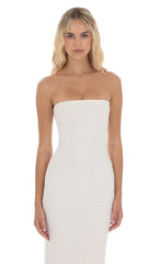 Roman Holiday Strapless Ruffle White Maxi Dress