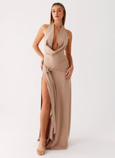 Rowan Ray Cowl Maxi Dress - Light Taupe