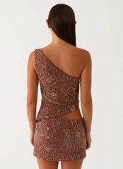 Through The Night One Shoulder Mini Dress - Chocolate