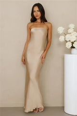 The Felicity Strapless Satin Maxi Dress Champagne