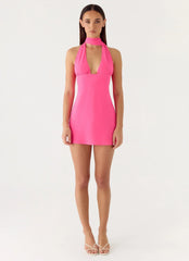 Melisande Scarf Neck Mini Dress - Fuchsia