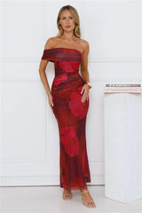 Mischief Glow Off Shoulder Mesh Maxi Dress Purple
