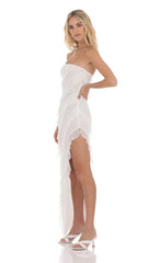 Cloud Nine Mesh Ruffle Strapless Maxi Dress