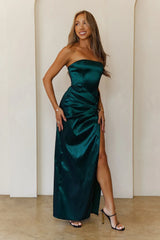 Soulmate Magic Strapless Satin Maxi Dress Green