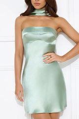 Personal Style Satin Mini Dress Sage