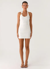 Gloves Up Halter Mini Dress - White