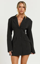 Lioness - Leo Dress in Onyx Pinstripe