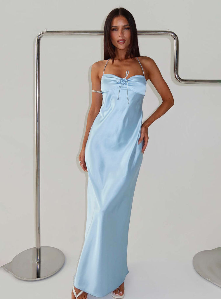 damsel reverse halter maxi dress baby blue Fireproof – Rosella Flash 36.0 Waist size:2 KissProm A-Line Halter Backless Color:White