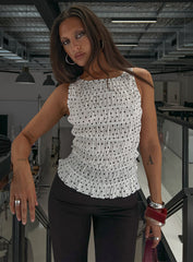 Marleene Shirred Top White Polka