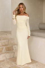 Glam Mesh Off-Shoulder Maxi Dress Yellow