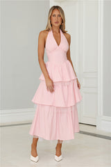 Twinkle Into Night Tulle Halter Maxi Dress Pink