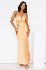 Spiced Sunset Satin Halter Maxi Dress Orange