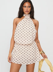 Natalea High Neck Romper Cream / Brown Polka
