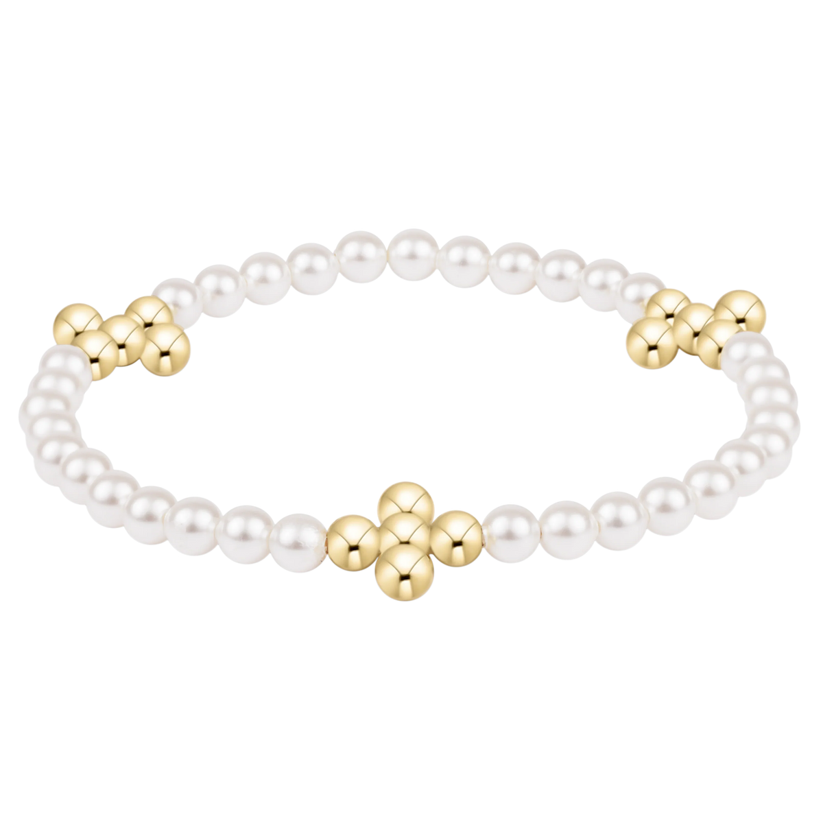 Beaded 4mm Gold Signature Cross 4mm Pearl Bracelet