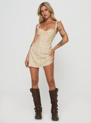 Landon Mini Dress Yellow Floral Petite